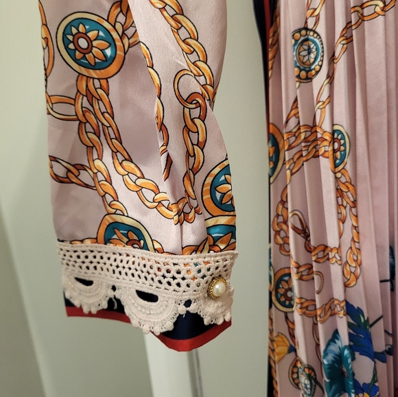 Dalia Macphee Terese Long Sleeve Pleated Midi Dress Size Small Pink - Picture 15 of 16